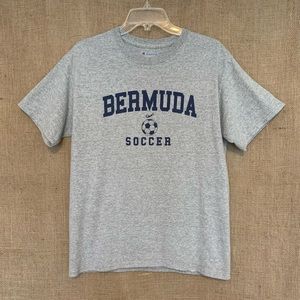 CHAMPION Soccer T-Shirt Tee Gray Heather Blue Retro Medium